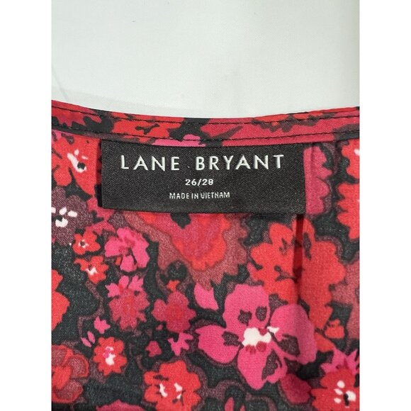 Lane Bryant Floral Top Blouse Button Front Long Sleeves V Neck Red 26/28 New - Picture 4 of 10